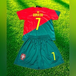 Ronaldo Portugal Home Jersey Set TODDLER YOUTH Soccer Footballer Red Soccer